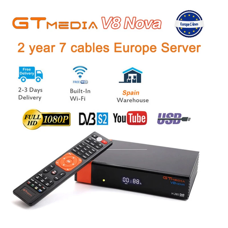 GTMedia V8 Nova HD 1080p версия спутниковый ресивер DVB-S2 встроенный Wifi ТВ Receiptor 2 года Европа сервер Freesat Испания ТВ приставка - Цвет: GTMedia V8 Nova