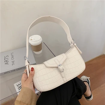 

PU Leather Small Shoulder Bags For Women 2020 Fashion Stone Pattern Crossbody Bag Baguette Handbag Purse Brand