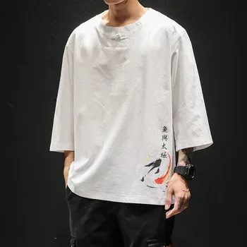 

Funny Fish Print Oversized Men T Shirt Hip-Hop Cotton T-shirt O-neck Summer Japanese Male Causal Tshirts 5XL Fashion Loose Tees