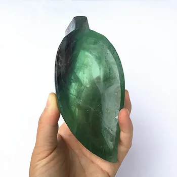 

Hand Polished Natural Fluorite Ashtray Leaf Shape Crystal Bowl Reiki Healing