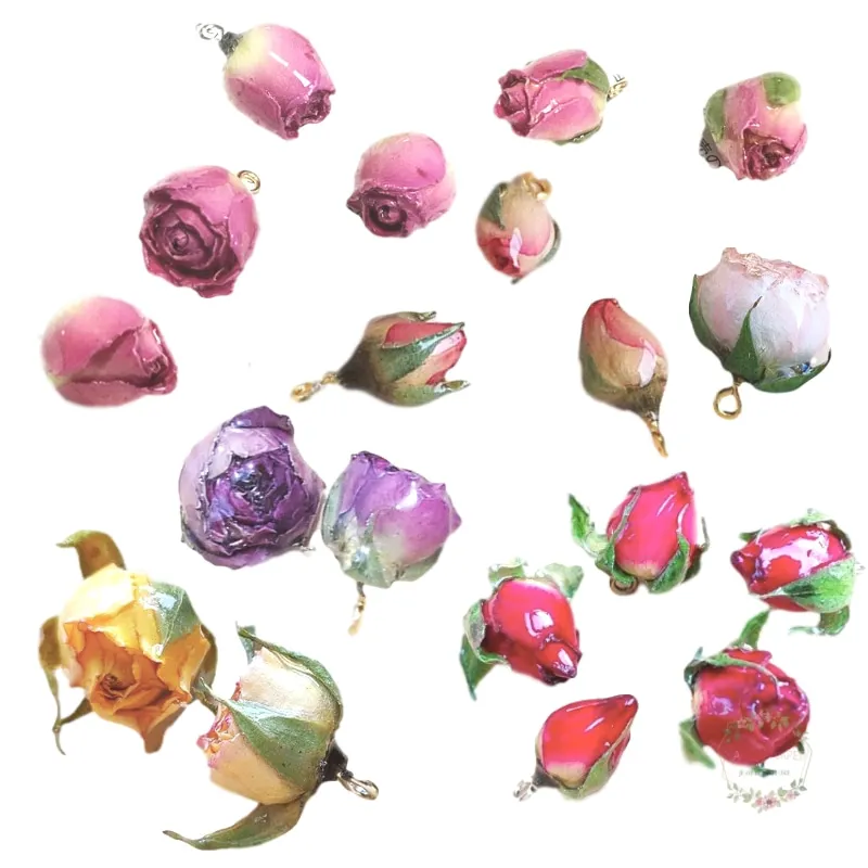50PCS Mixed Natural Real Dried Flower Rose Charms Pendants With Hook