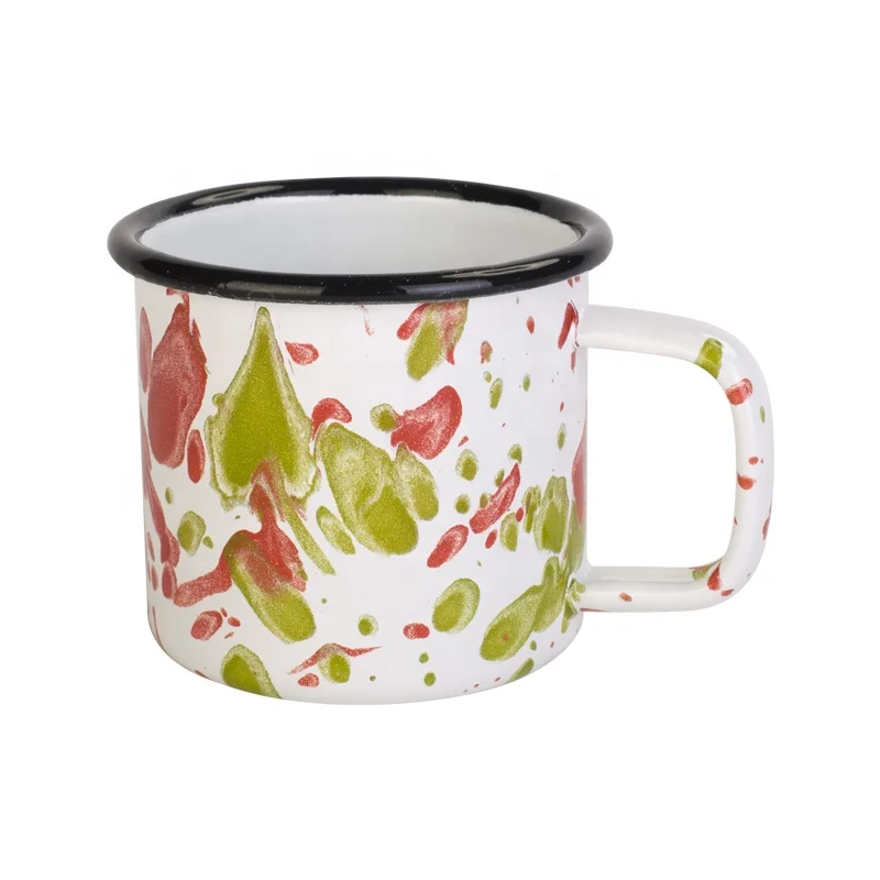 8oz white milk mug with hollow handle custom logo printed enamel cup