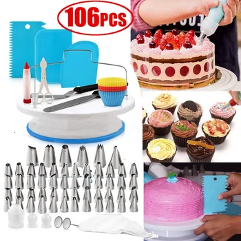 

106pcs DIY Multi-function Cake Decorating Kit Cake Turntable Set Pastry Tube Fondant Tool Cake Kitchen Dessert Tools