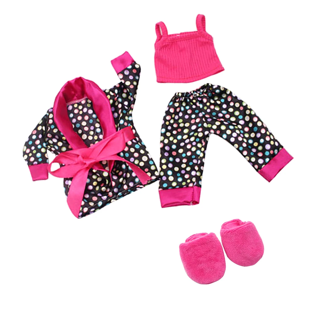Stylish 5pcs Nightgown Suit Clothes Shoes for 18” American Doll My Life Journey Dolls Suspender Jacket Pants Slipper