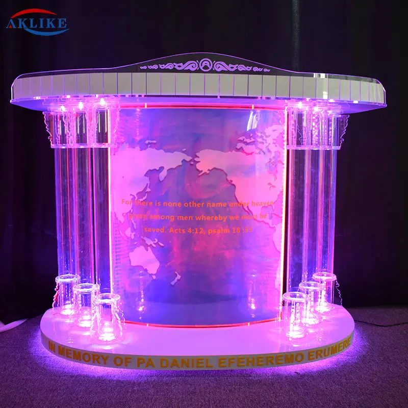 Plexiglass Podium Religious Ceremony Rostrum Modern Church Pulpit AKLIKE Commercial Furniture Acrylic Table Light Podium