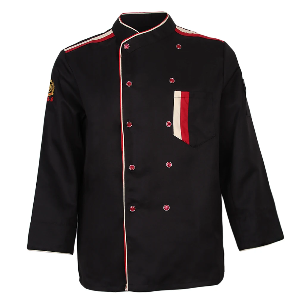 Для ресторана отеля, унисекс, куртка шеф-повара, Униформа, рубашка с длинным рукавом для мужчин и женщин, 3 цвета, 5 размеров на выбор - Цвет: Black XXXL