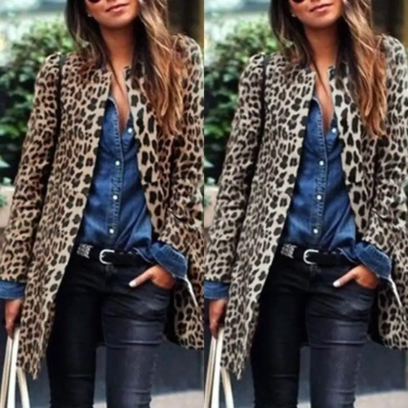 buy Fashion ZANZEA Women Leopard Print Thin Coats Long Sleeve Open Front Long Jackets Casual Autumn Car