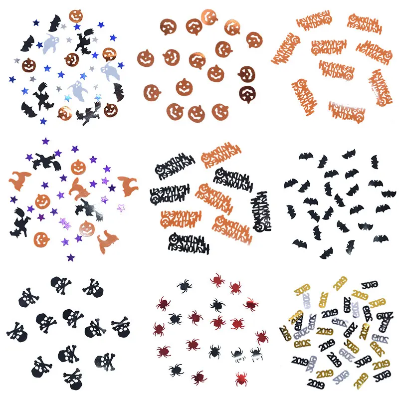 

2019 Halloween Confetti Pumpkin Spider Bat ghost Skull Happy Halloween Table Sprinkles Supplies Halloween Decorations Sprinkles