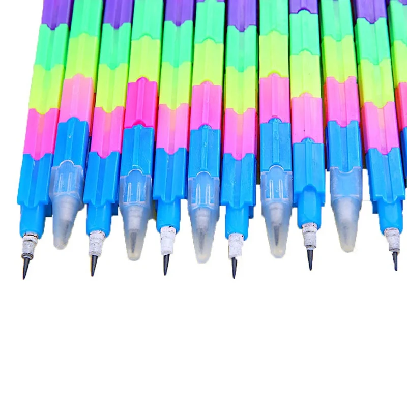 1Pc Learning Stationery Rainbow Pencils Multifunction Building Block Pencil Office School Supplies For Kids Gifts