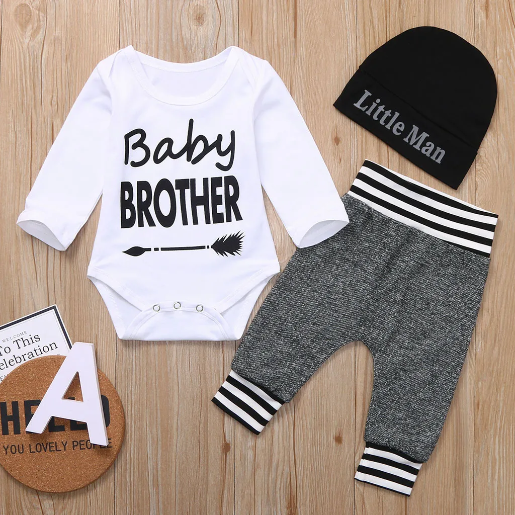 

Newborn Infant newborn baby girl clothes Boy Girl Clothes Round neck long sleeve Letter Romper+Pants+Hat 3PCS Outfits Set