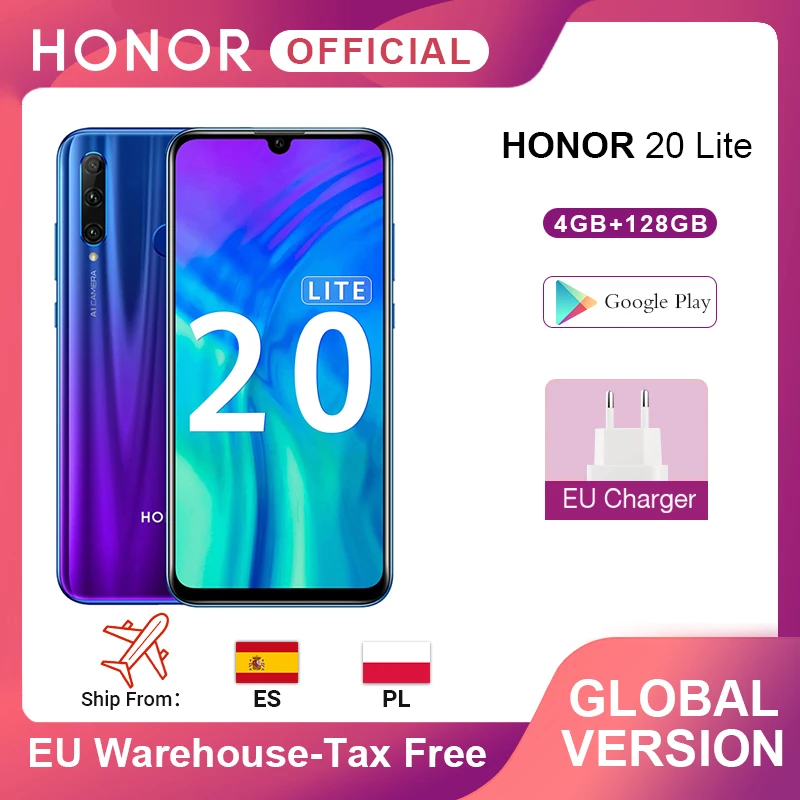 В наличии глобальная версия Honor 20 Lite 4 Гб 128 ГБ Kirin 710 восьмиядерный смартфон