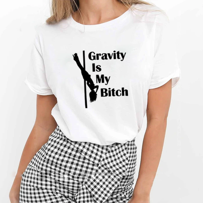 Женская футболка с круглым вырезом Gravity Is My Bitch хлопковая коротким рукавом черные