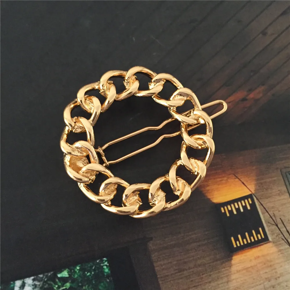 2020 New Trend Gold Color Chain Shape Pearl Clear Stone Geometric Circle Oval Heart Triangle Hair Clip For Women Girl Party Deco | Украшения