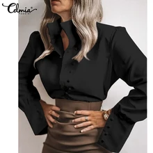 

Celmia Office Lady Long Puff Sleeve Tops 2022 Fashion Solid Color Elegant Lapel Blusas Mujer Women Casual Buttons Shirts Blouses