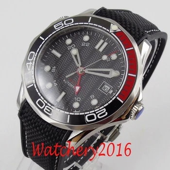 

41mm Schwarz Zifferblatt Saphir GMT Datum Automatisch Herrenuhr men's Armbanduhr