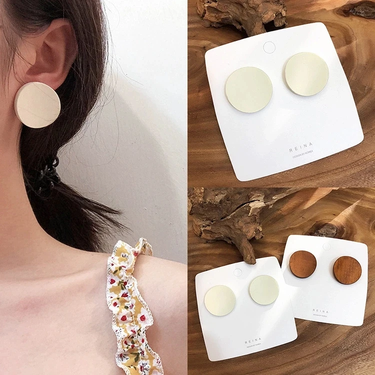 Pendant Earrings AENSOA Round Wooden Earrings For Women Vintage 4 Color Wood Statement Pendant Earrings Costume Jewellery Gift