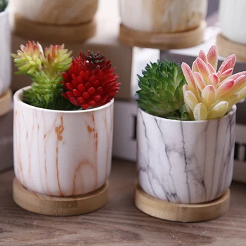 

6pcs/set Nordic Style Ceramic Flowepot Green Plant Container Marble Pattern Fleshy Flower Pot Bonsai Planters Pot