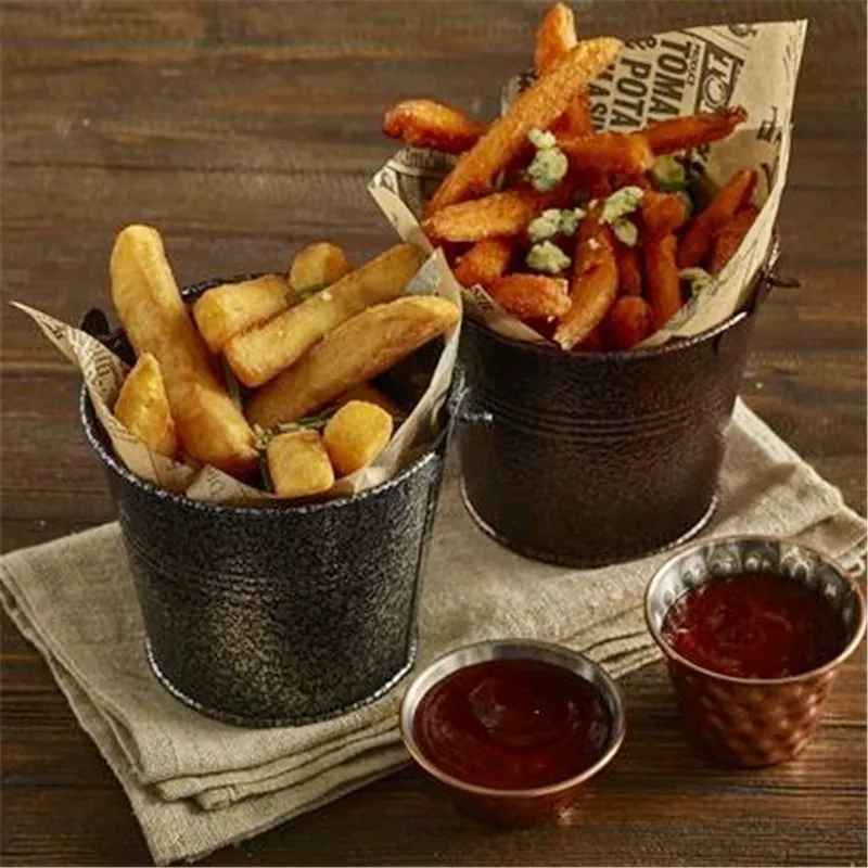 Net red beer barrel stainless steel 304 mini french fries barrel bar KTV ice bucket black snack iron bucket