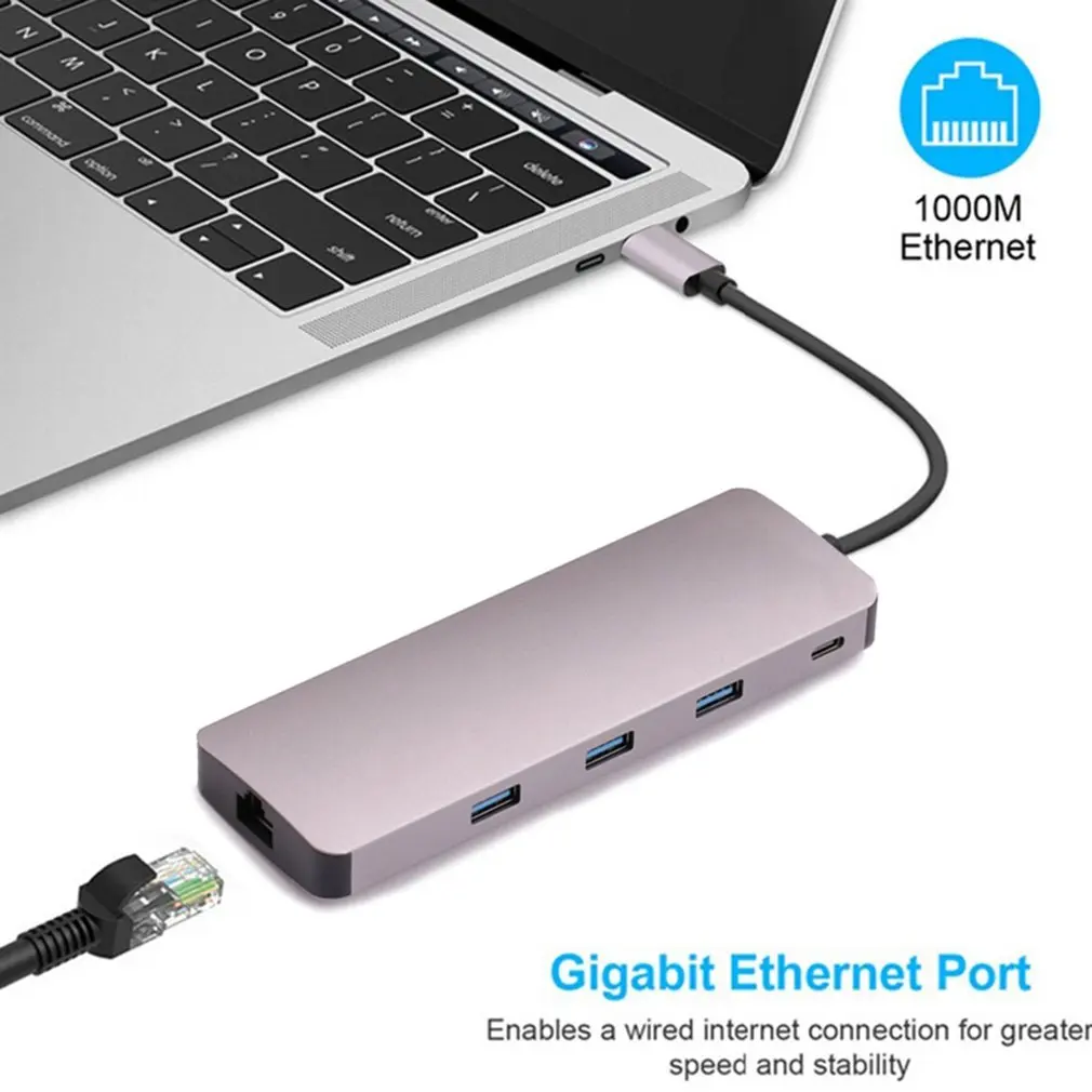 

Type C HUB to USB 3.0 USB-C HUB Thunderbolt 3 HDMI 3.5mm Audio RJ45 Adapter for MacBook Pro for Samsung Galaxy