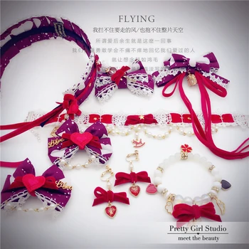 

Wine Red Love Lolita Sweet Princess Hair Band Hair Clip Hair Ornaments Lovely Bow Lace Pearl Chain Headband Hairpin Headwear