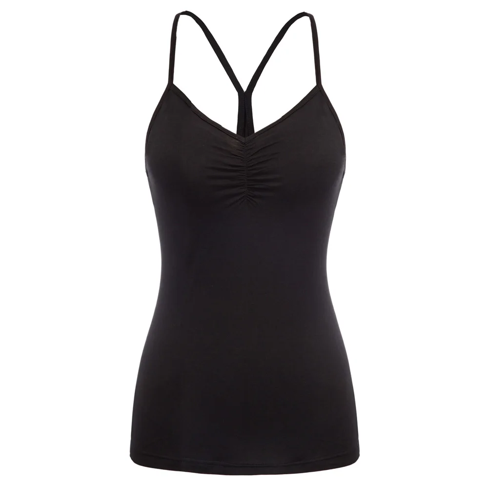 

KK Women Summer Casual Camis Comfy Shirred Detail Spaghetti Straps V-Neck Basic Camisole Female Tops