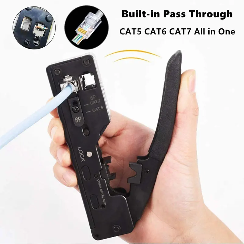 ZoeRax Cat5 Cat6 Cat7 Pass Through Crimper for RJ45 RJ12 RJ11 Network Connectors Modular Plugs Ethernet Cables EZ Crimp Tool