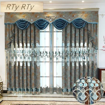 

High Quality Embroidered Luxury Curtains Window For living Room Bedroom Kitchen Tulle Curtains Valance Drapes