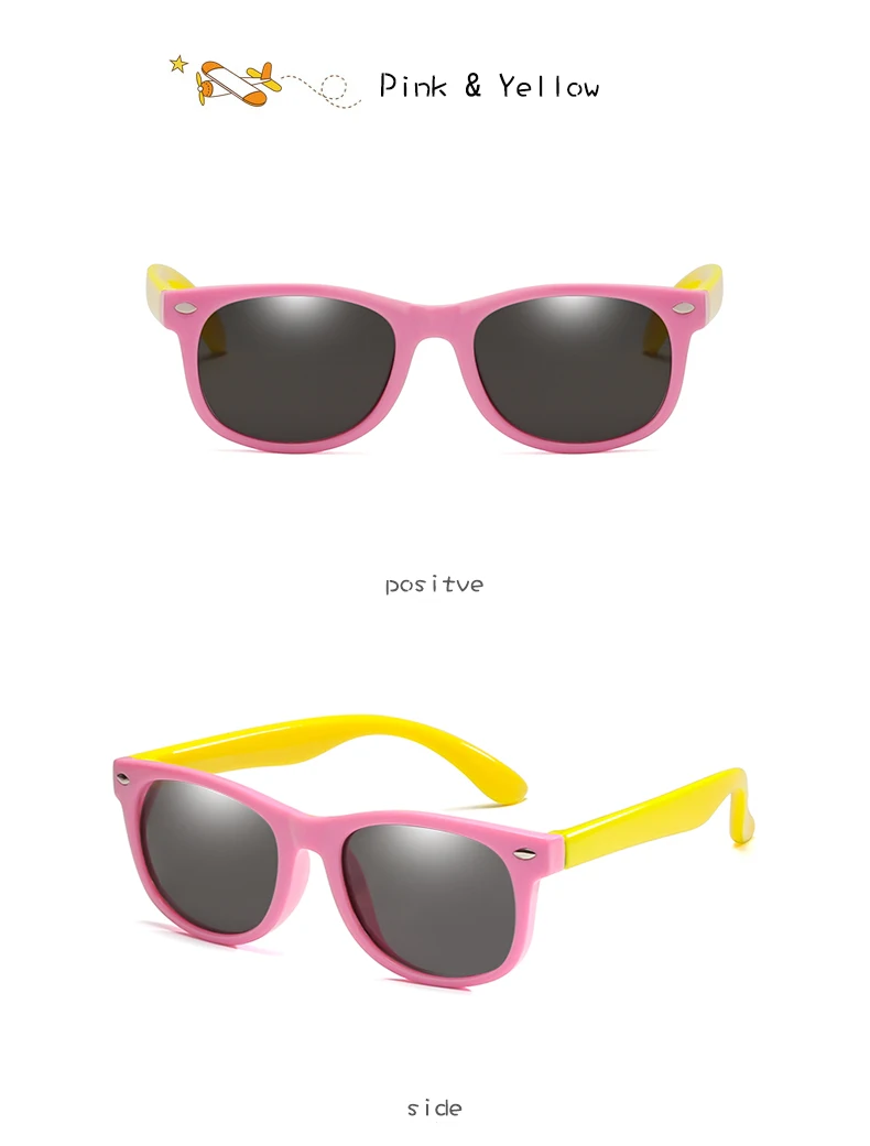 pink yellow Детские солнцезащитные очки, Детские поляризованные квадратные линзы, очки для девочек и мальчиков, силиконовые детские зеркальные очки, подарок для ребенка, защитные очки UV400 - Цвет линз: pink yellow