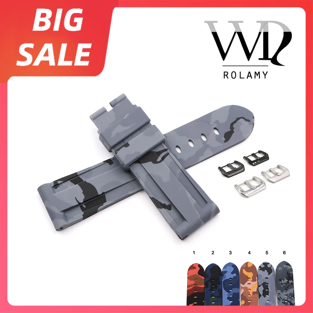Rolamy 22 24 Millimetri Di Alta Qualità Di Lusso Camo Impermeabile Della Gomma Di Silicone Di Ricambio Orologio Da Polso Fascia Loop Strap Per Panerai