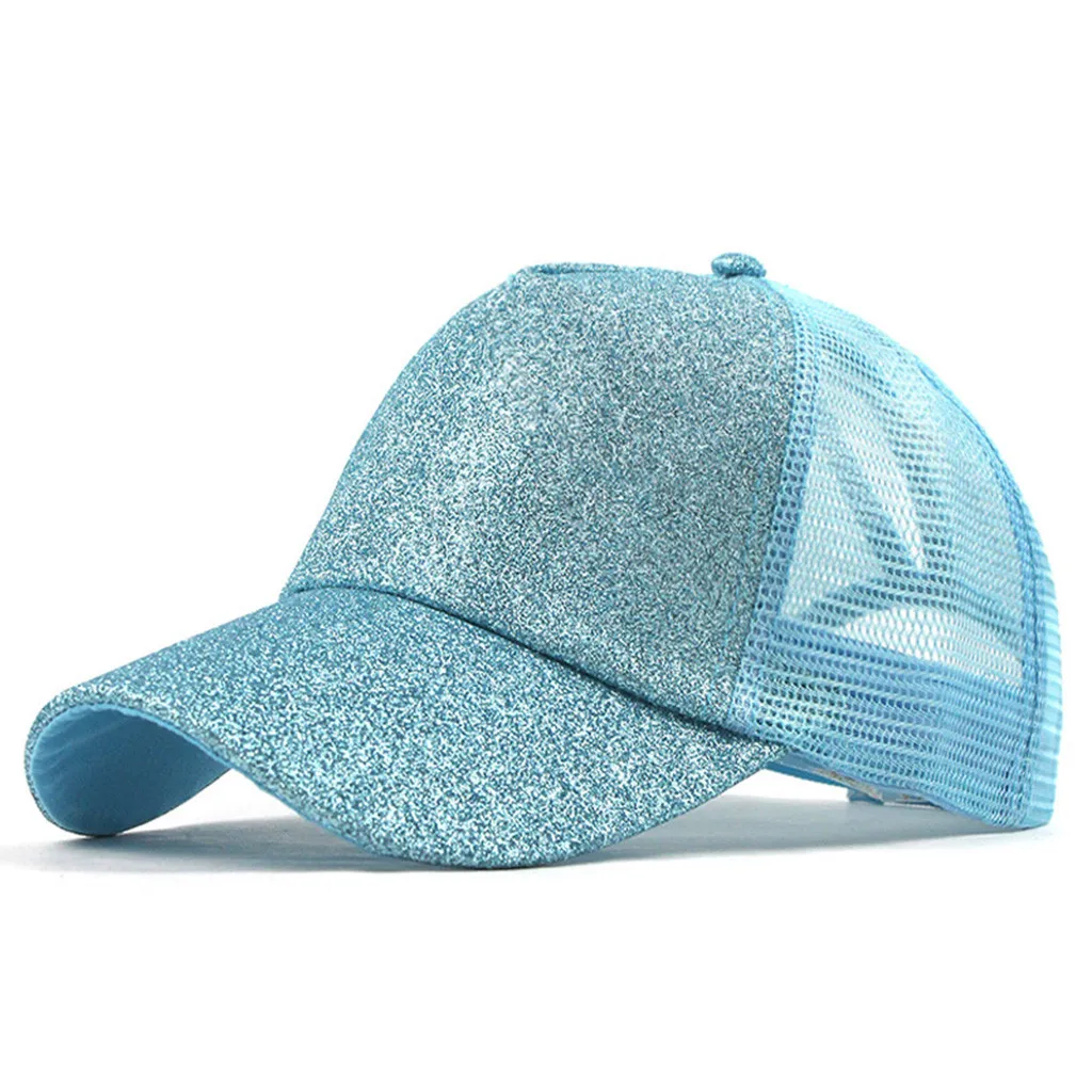Light blue Модная бейсбольная кепка для женщин и мужчин, летняя кепка, Солнцезащитный конский хвост, грязные булочки, Дальнобойщик, кепка s, простая бейсбольная кепка, унисекс, шляпка с блестками - Цвет: Light blue