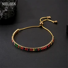 Роскошный золотой красочный браслет с кубическим цирконием и браслеты для женщин CZ очаровательный браслет со слайдером для женщин подарок на день Святого Валентина