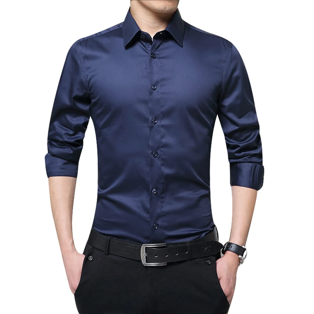Модные Для Мужчин's Повседневное тонкий длинный рукав рубашка блуза Топ - Цвет: dark blue