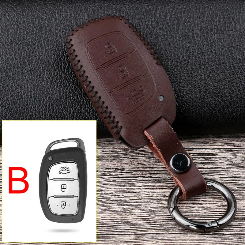 B Brown Кожаный Автомобильный Чехол для дистанционного ключа для hyundai Creta IX30 IX35 IX20 Tucson I30 I40 IX45 Elantra Mistra Verna Solaris Santa - Color Name: B Brown