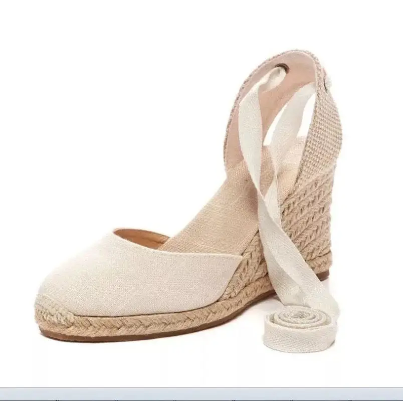 Summer Platform Wedges Sandals Women Canvas Espadrilles Sandals Ankle Strap High Heels Gladiator Sandals INSTA Shoes Woman