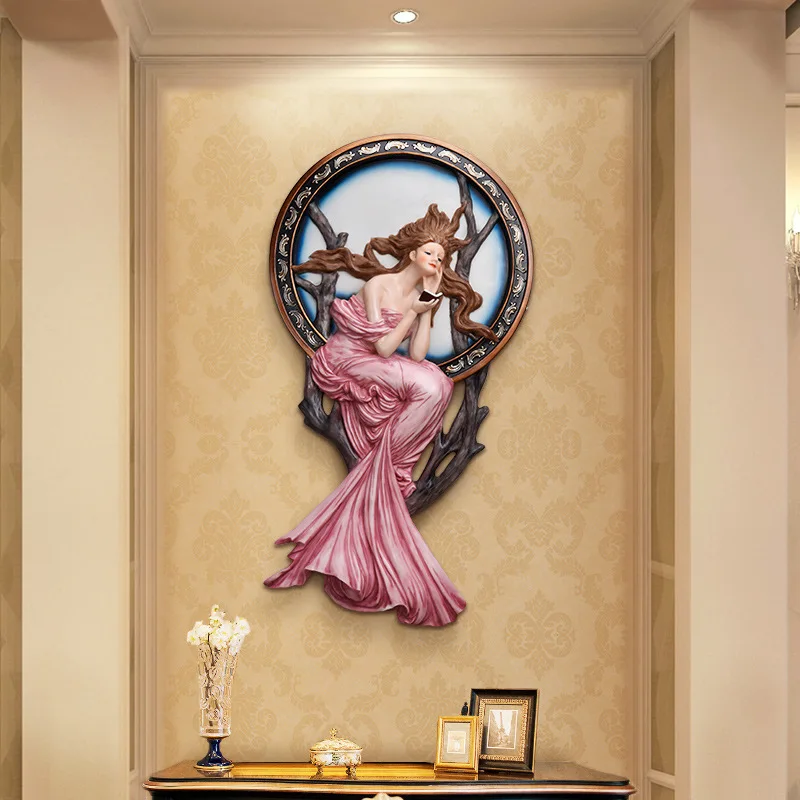 Luxury Living Room Wall Decoration European Resin Ornaments Artwork Statue Corridor 3D Hanging Sculpture Murals