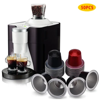 

50Pcs Refillable Disposable Coffee Capsule Cups Pods + Aluminum Seals Stickers for Nespresso Automatic Coffee Cafe Machine Maker