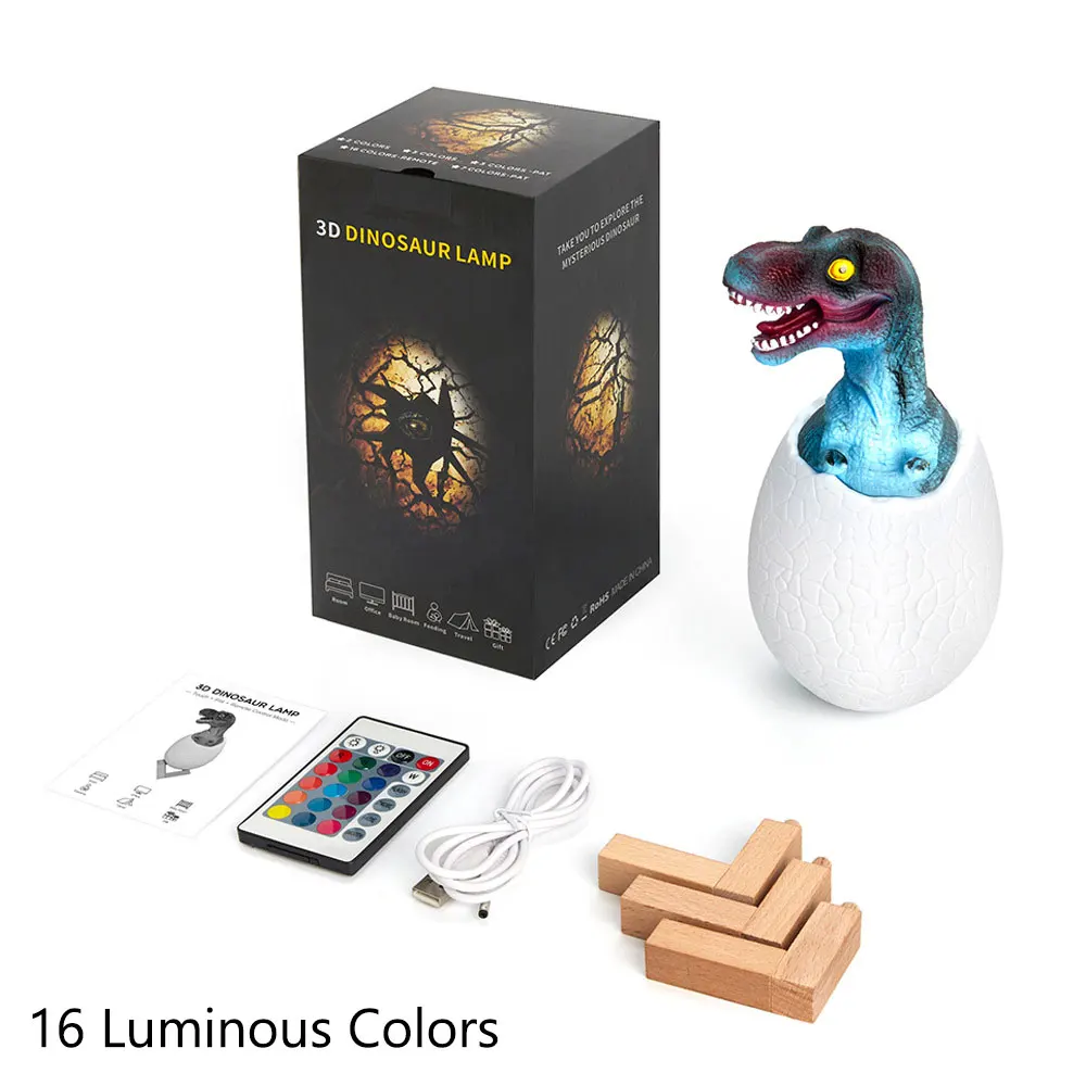 3D Динозавр лампа сенсорный датчик ночной Светильник для детей Rechargeable16 Цвет дистанционного прикроватная лампа Рождественские день рождения подарки для мальчиков девочек - Испускаемый цвет: 16 Luminous Colors