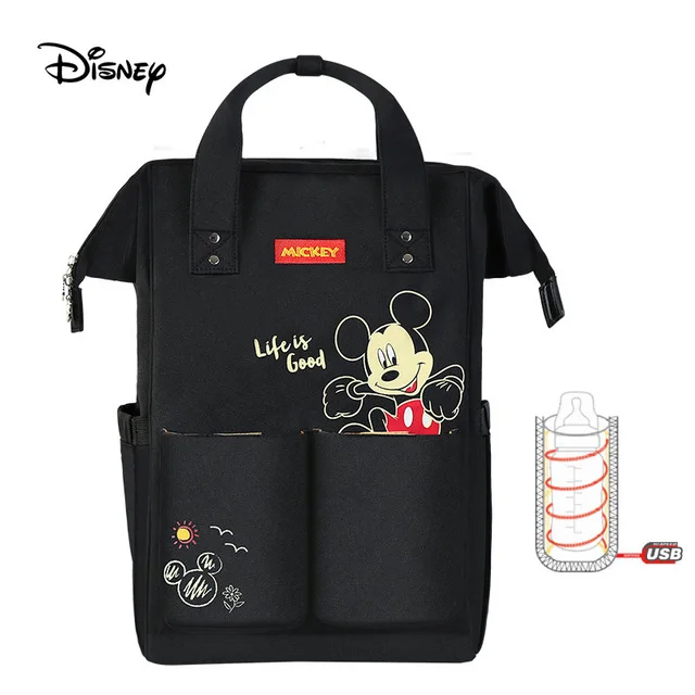 Disney Пеленки сумки для мамы USB бутылка изоляционная Сумка для беременных подгузник тепловой Микки Минни мумия рюкзак сумочка для ухода за ребенком - Цвет: 26