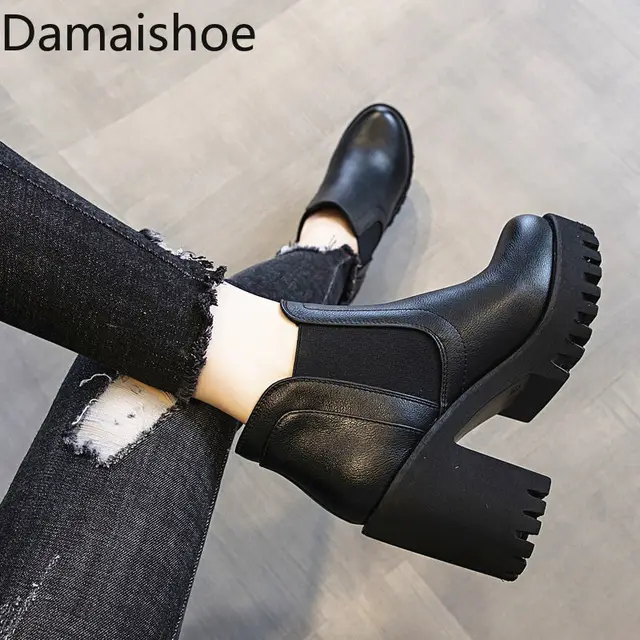 Women's Boots British Style Autumn and Winter New Chunky Heel Platform Fashion All-Match Short Boots  1
