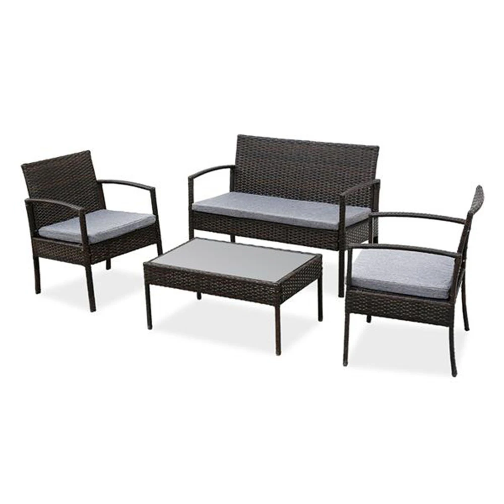 4 Pcs Outdoor Patio Rattan Wicker Furniture Set With Table Sofa Cushioned Light Grey Garden Sofas Aliexpress