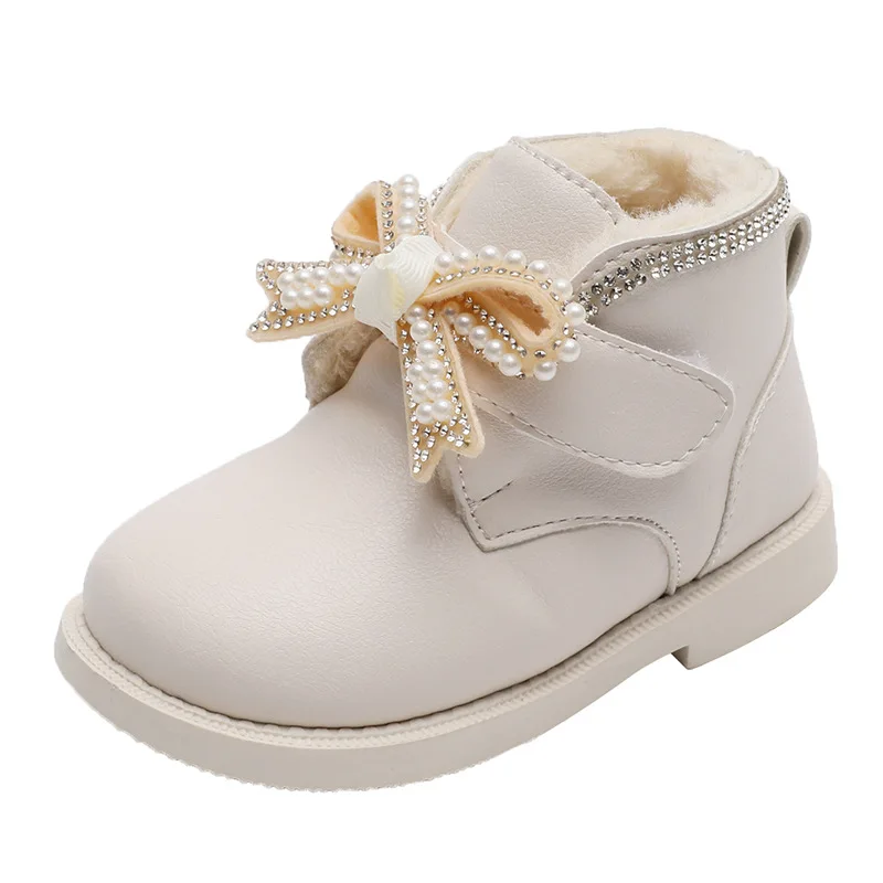 Baby Girls Boots Children Leather Shoes Bowknot Princess Warm Ankle