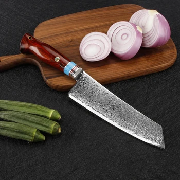 

BIGSUNNY Damascus Stainless Steel Kiritsuke Knife - Vacuum Treated - Razor Sharp Blade for Slicing Knife - 6.7Inch Blade