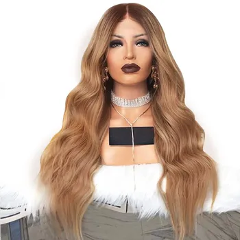 

Ombre Blonde Long Natural Wave Hand Tied Women Party Daily Makeup Synthetic Lace Front Wigs with Baby Hair Heat Resistant Fiber