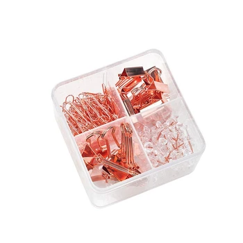 

New-171Pcs Rose Gold Office Stationery Set 50 Travel Map Push Pins 100 Paper Clips 21 Paper Binder Clips Foldback Clips Clamp wi