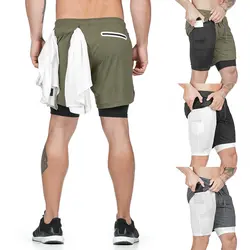 Мужские спортивные шорты быстросохнущие со встроенным карманом подкладка для лета бега LF88