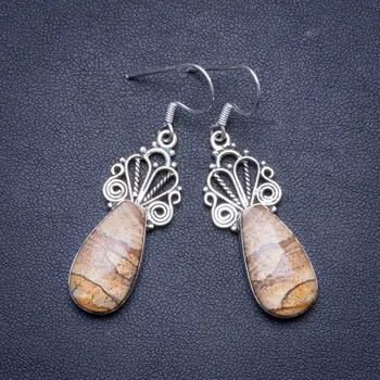 

Natural Picture Jasper Handmade Unique 925 Sterling Silver Earrings 2" X4271