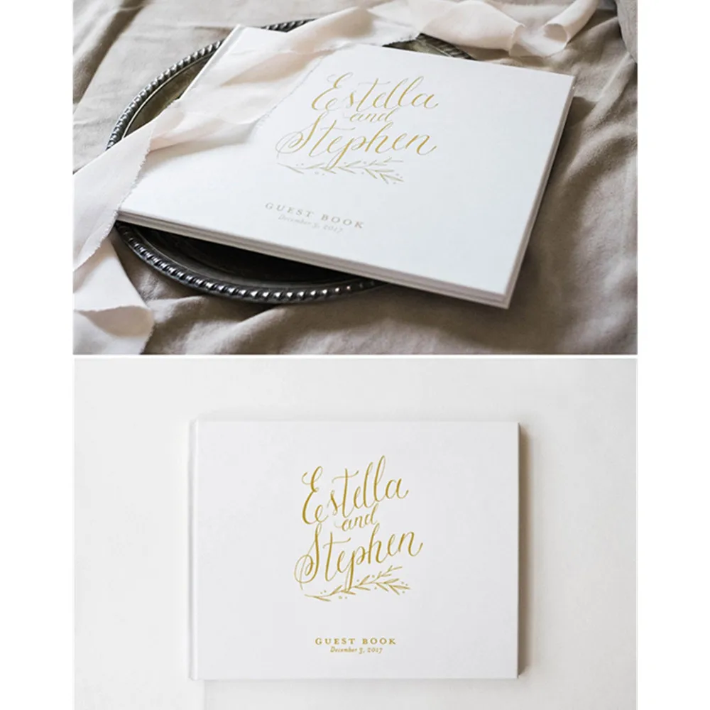 

Gold leaf Guest Book personalized rustic anniversary Guestbook Alternative Wedding keepsake gift baby shower guest sign in book