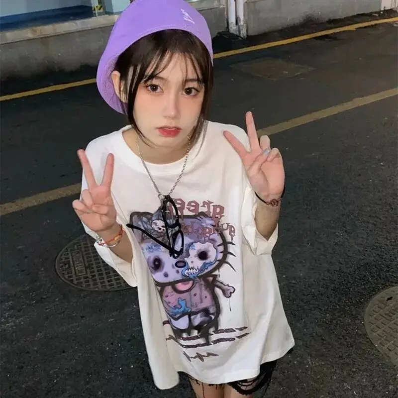 Skeleton Gothic Tops Emo Anime T-Shirt Oversized Streetwear Harajuku Fairy Grunge Graphic Tee Helloween Egirl Alt Clothes 2021
