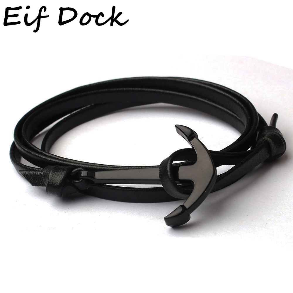 Мужской Плетеный Браслет якорь Eif Dock многоуровневый черный браслет с якорем из
