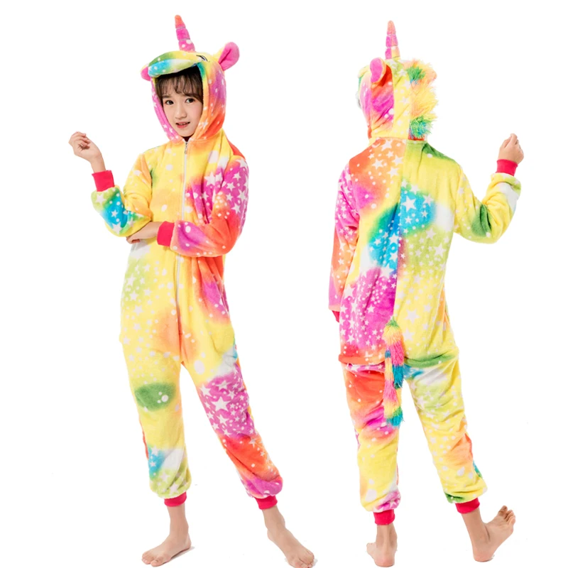 Осенняя одежда для детей, одежда для сна, пижамы для мальчиков и для девочек с единорогом; Слип, аниме зимняя Пижама для мальчиков теплые Пегас», «панда» одежда для сна - Цвет: Color star unicorn